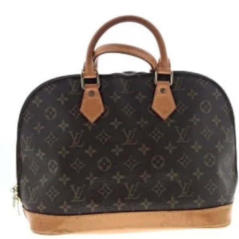 Elegant Vintage Monogram Satchel in Black and Tan